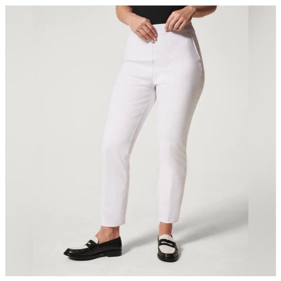 Spanx Women’s The Perfect Slim Straight Pull On Pant White Stretch Size L P NEW - Picture 2 of 16